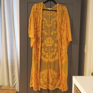 JODIFL Yellow Mesh Lace Cover Up